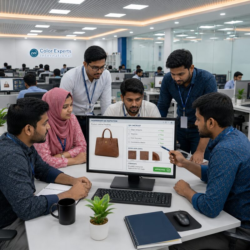 Independent QA team inspecting the edited product image